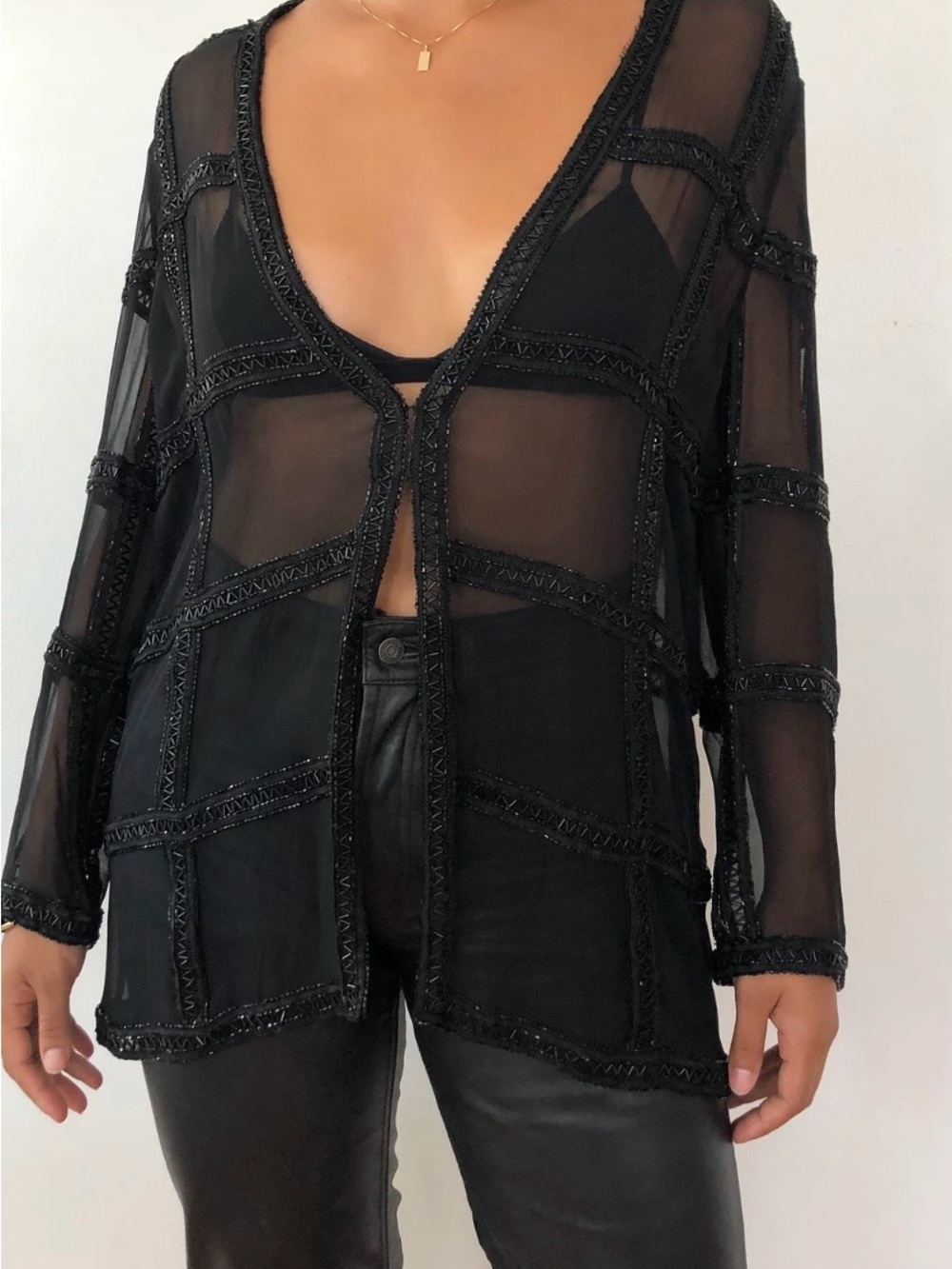 Vintage Black Sheer Beaded cardigan